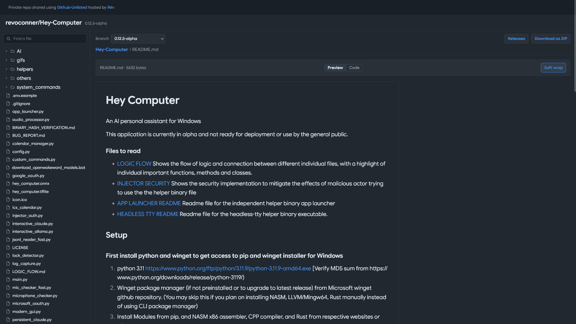 Screenshot of the Github-Unlisted app